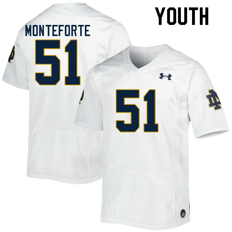 Youth #51 Rino Monteforte Notre Dame Fighting Irish College Football Jerseys Stitched-White - Click Image to Close